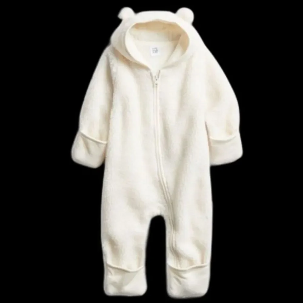 Baby Gap Warm Sherpa Bear Hooded 1-Pc Pram-Suit Ivory Sz 6-12 mos Outerwear Coat
